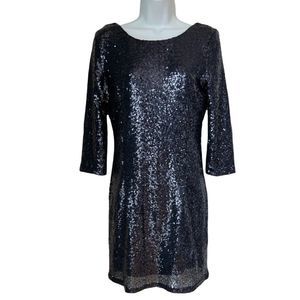 Lulu's Delightful Ways Navy Blue Sequin Evening Cocktail Dress sz L